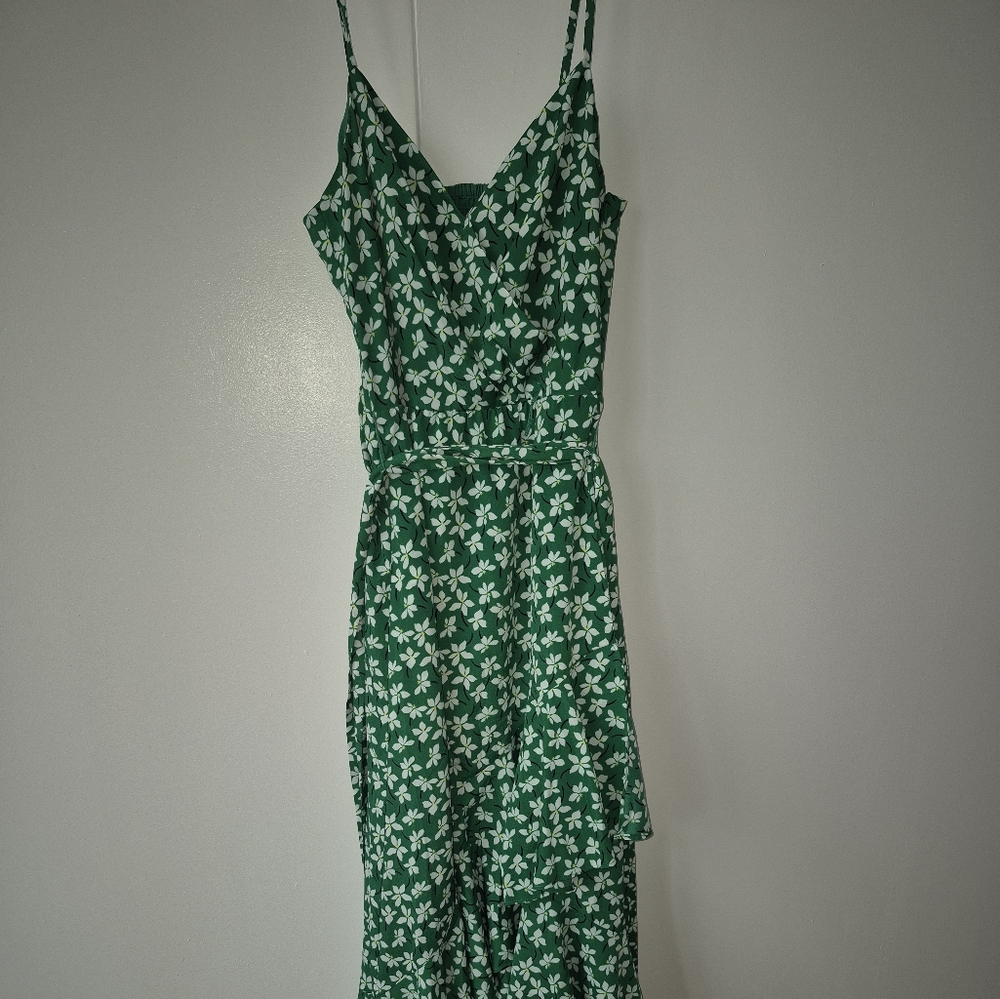 Eliza J Green and White Buttoned Slip Midi Dress
